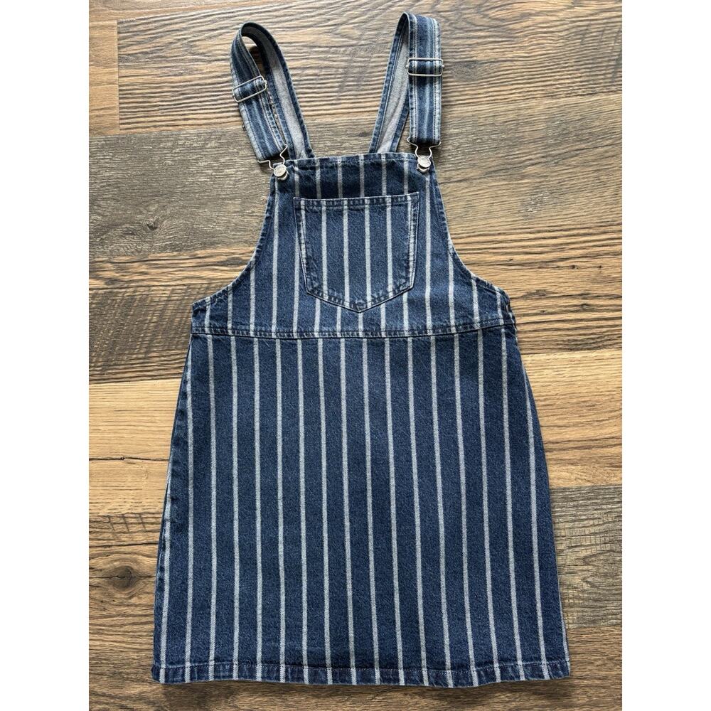 Forever 21 Striped Denim Overall Mini Dress Jumper Pinafore Size Small